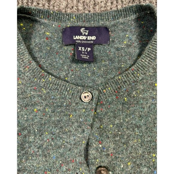 Lands End XS Green Speckled 100% Cashmere Button-Up Cardigan Sweater - Picture 2 of 11